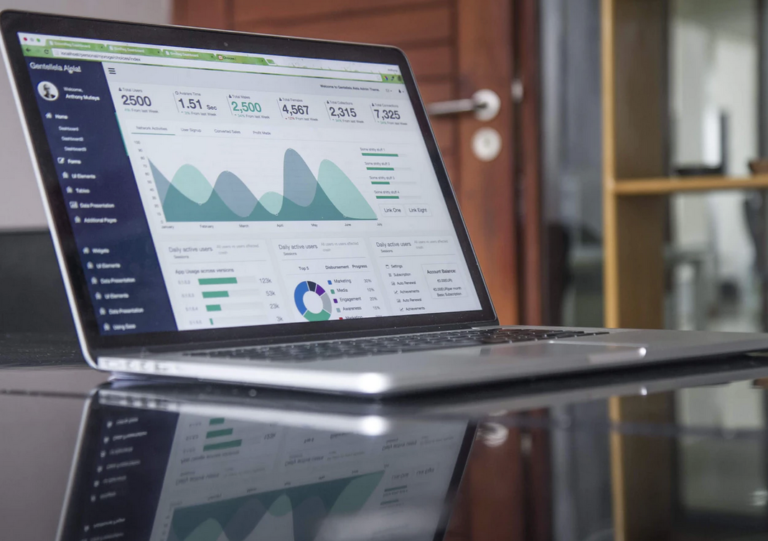 laptop with graphs on the screen
